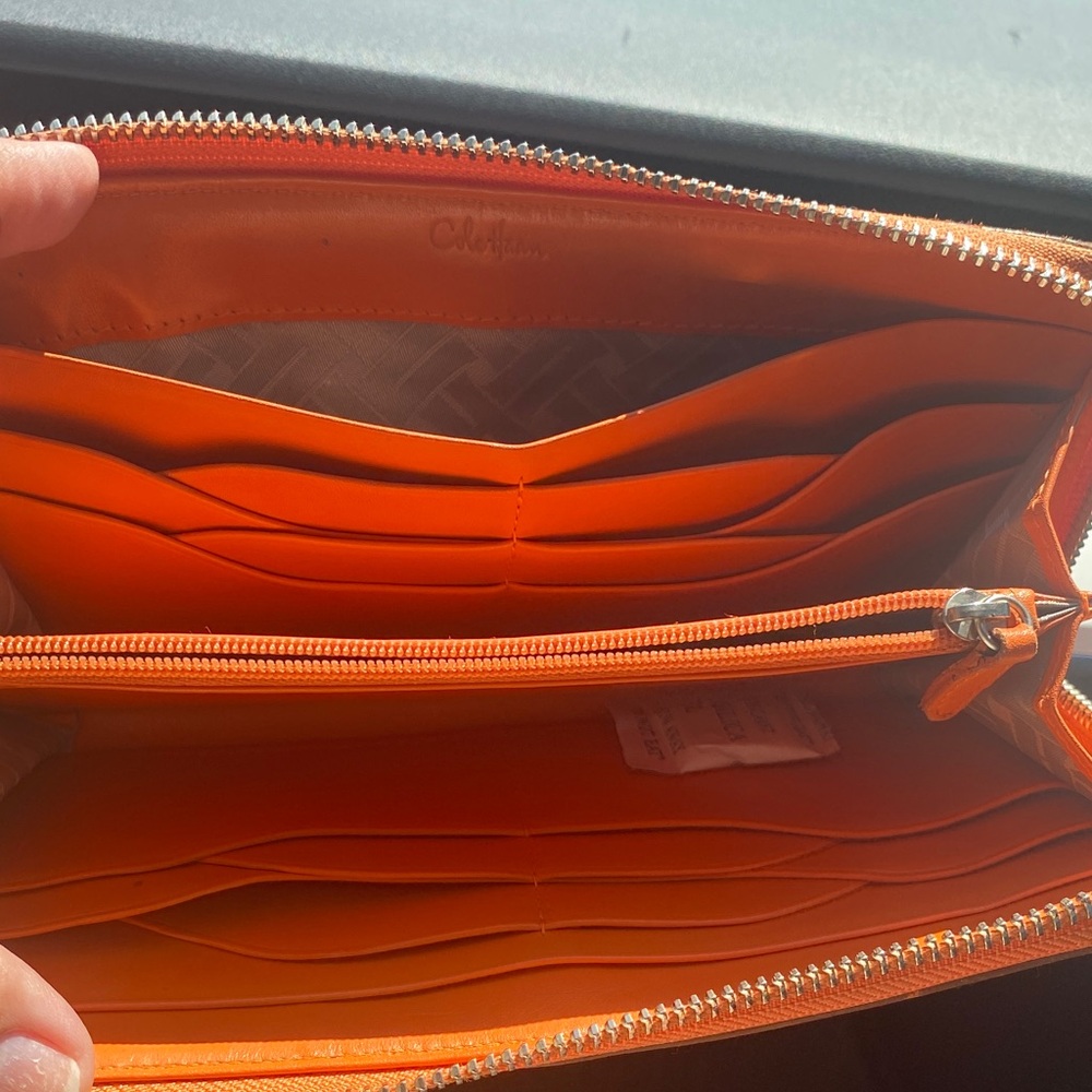 Cole Haan Orange Leather Zip Wallet - Picture 4 of 7